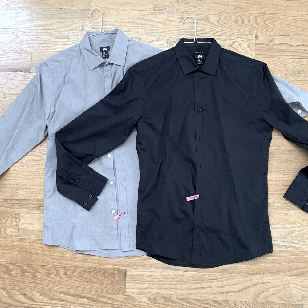 Set of 2 Black and Grey H&M Dress Shirts Medium